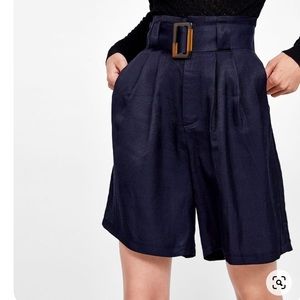 Zara High Waisted Belted Linen Shorts